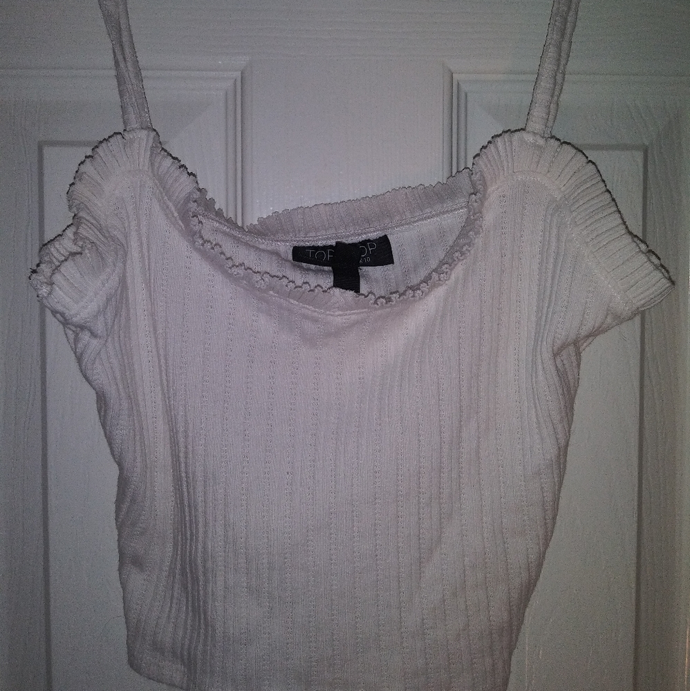 White, ruffled tank top/crop top